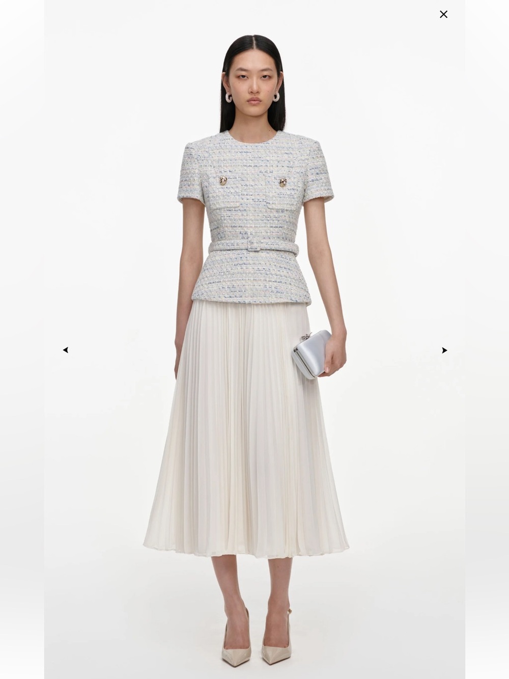 New SELF-PORTRAIT -BLUE BOUCLE CHIFFON MIDI DRESS